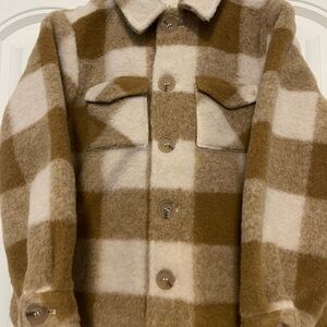 Rylee + Cru Shearling Chore Coat in Brass Checker kids size 4-5Y